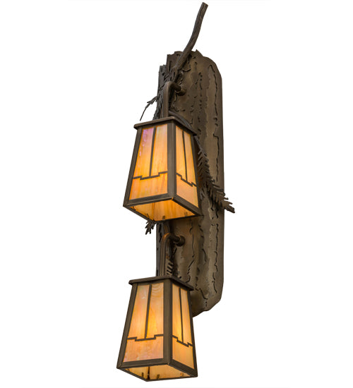 Meyda Lighting Pine Branch 8" 2-Light Antique Copper Valley View Wall Sconce With Beige Iridescent Shade Glass