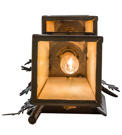 Meyda Lighting Pine Branch 8" 2-Light Antique Copper Valley View Wall Sconce With Beige Iridescent Shade Glass