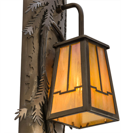 Meyda Lighting Pine Branch 8" 2-Light Antique Copper Valley View Wall Sconce With Beige Iridescent Shade Glass