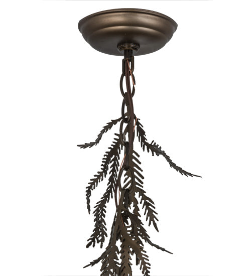 Meyda Lighting Pine Branch 8" Antique Copper Valley View Mini Pendant Light With Beige Art Shade Glass