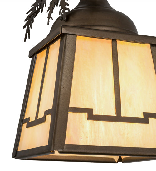 Meyda Lighting Pine Branch 8" Antique Copper Valley View Mini Pendant Light With Beige Art Shade Glass