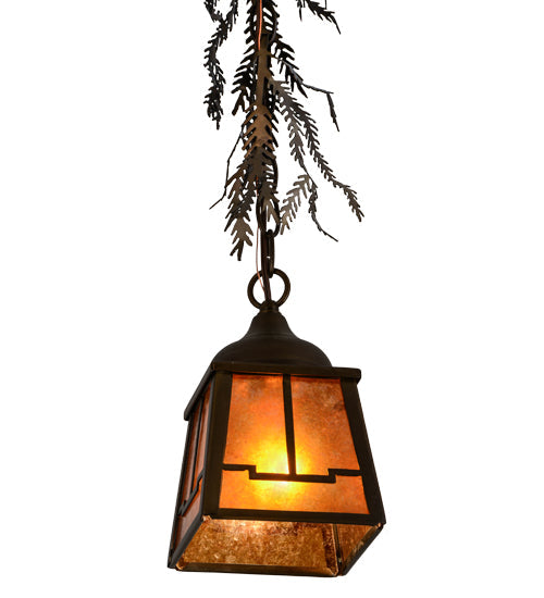 Meyda Lighting Pine Branch 8" Antique Copper Valley View Pendant Light With Amber Mica Shade Glass
