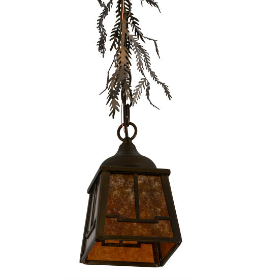 Meyda Lighting Pine Branch 8" Antique Copper Valley View Pendant Light With Amber Mica Shade Glass