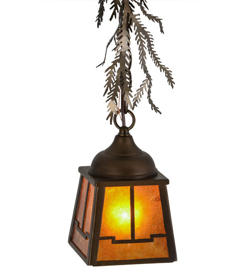 Meyda Lighting Pine Branch 8" Antique Copper Valley View Pendant Light With Amber Mica Shade Glass