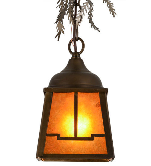 Meyda Lighting Pine Branch 8" Antique Copper Valley View Pendant Light With Amber Mica Shade Glass