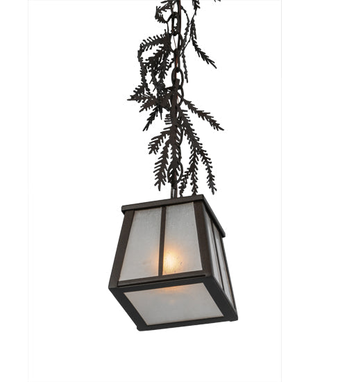Meyda Lighting Pine Branch 8" Cafe Noir Mini Pendant Light With Frosted Seeded Shade Glass