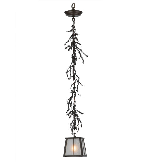 Meyda Lighting Pine Branch 8" Cafe Noir Mini Pendant Light With Frosted Seeded Shade Glass