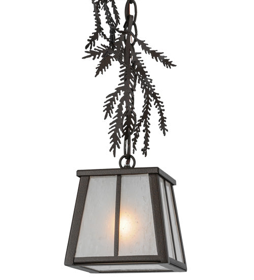 Meyda Lighting Pine Branch 8" Cafe Noir Mini Pendant Light With Frosted Seeded Shade Glass