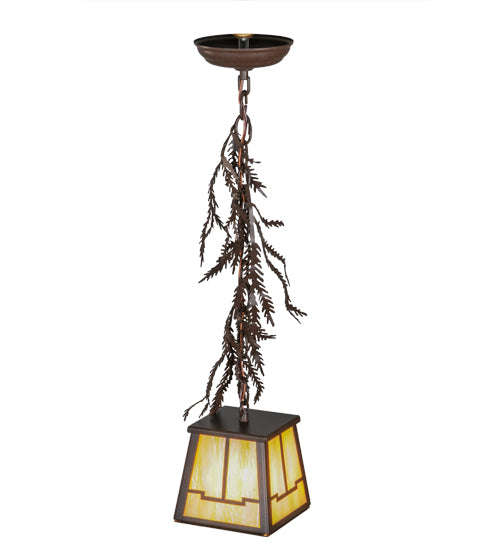Meyda Lighting Pine Branch 8" Cafe Noir Valley View Mini Pendant Light With Beige Iridscent Shade Glass