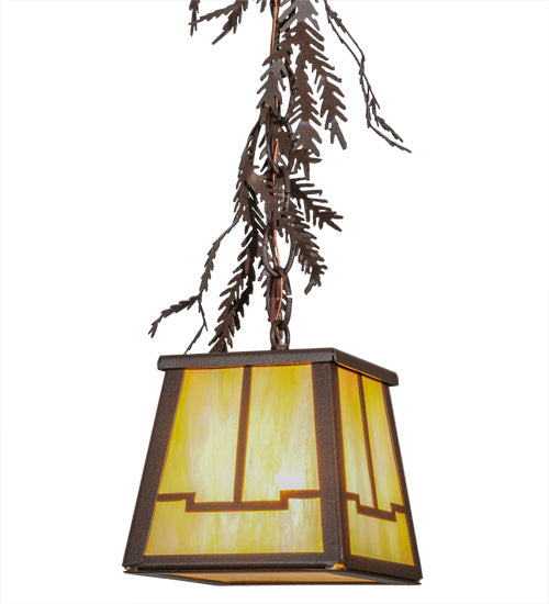 Meyda Lighting Pine Branch 8" Cafe Noir Valley View Mini Pendant Light With Beige Iridscent Shade Glass