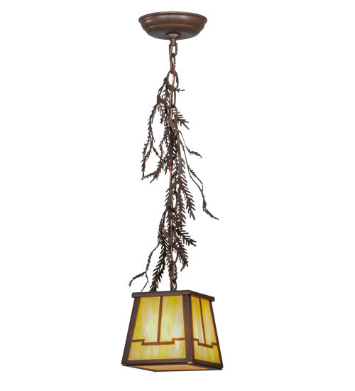 Meyda Lighting Pine Branch 8" Cafe Noir Valley View Mini Pendant Light With Beige Iridscent Shade Glass