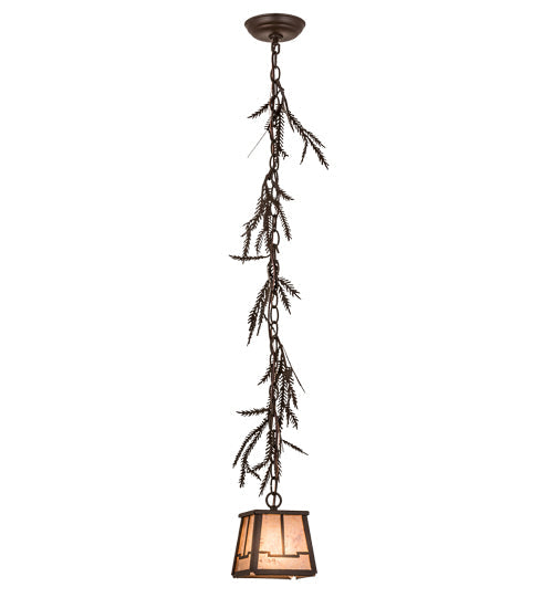Meyda Lighting Pine Branch 8" Cafe Noir Valley View Mini Pendant Light With Silver Mica Shade Glass