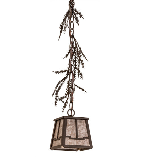 Meyda Lighting Pine Branch 8" Cafe Noir Valley View Mini Pendant Light With Silver Mica Shade Glass