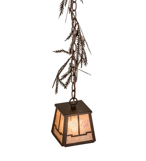 Meyda Lighting Pine Branch 8" Cafe Noir Valley View Mini Pendant Light With Silver Mica Shade Glass
