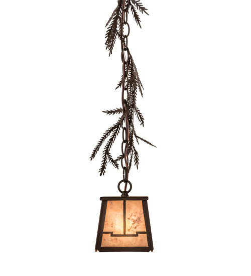 Meyda Lighting Pine Branch 8" Cafe Noir Valley View Mini Pendant Light With Silver Mica Shade Glass