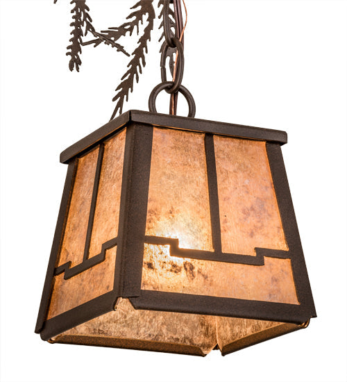 Meyda Lighting Pine Branch 8" Cafe Noir Valley View Mini Pendant Light With Silver Mica Shade Glass