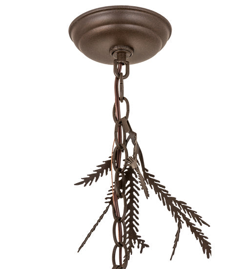 Meyda Lighting Pine Branch 8" Cafe Noir Valley View Mini Pendant Light With Silver Mica Shade Glass