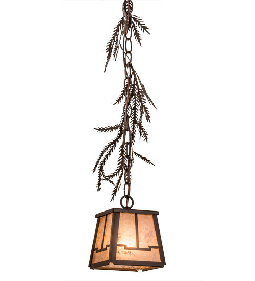 Meyda Lighting Pine Branch 8" Cafe Noir Valley View Mini Pendant Light With Silver Mica Shade Glass