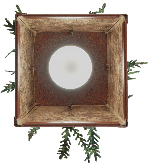Meyda Lighting Pine Branch 8" LED Rust With Green Branches Valley View Mini Pendant Light With Silver Mica Shade Glass