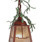 Meyda Lighting Pine Branch 8" LED Rust With Green Branches Valley View Mini Pendant Light With Silver Mica Shade Glass