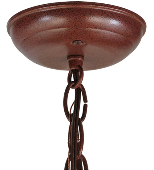 Meyda Lighting Pine Branch 8" LED Rust With Green Branches Valley View Mini Pendant Light With Silver Mica Shade Glass