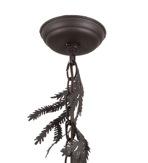Meyda Lighting Pine Branch 8" Oil Rubbed Bronze Valley View Mini Pendant Light With White Iridescent Shade Glass