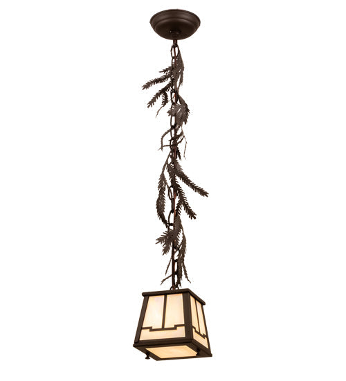 Meyda Lighting Pine Branch 8" Oil Rubbed Bronze Valley View Mini Pendant Light With White Iridescent Shade Glass