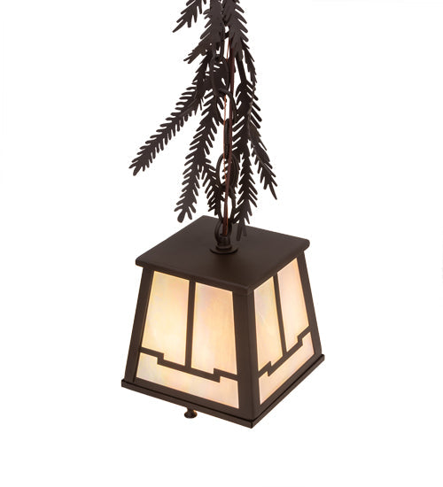 Meyda Lighting Pine Branch 8" Oil Rubbed Bronze Valley View Mini Pendant Light With White Iridescent Shade Glass