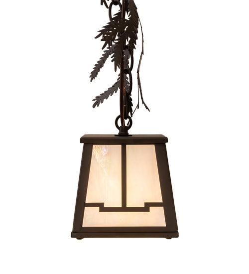 Meyda Lighting Pine Branch 8" Oil Rubbed Bronze Valley View Mini Pendant Light With White Iridescent Shade Glass