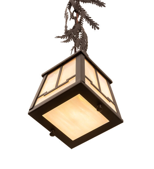 Meyda Lighting Pine Branch 8" Oil Rubbed Bronze Valley View Mini Pendant Light With White Iridescent Shade Glass