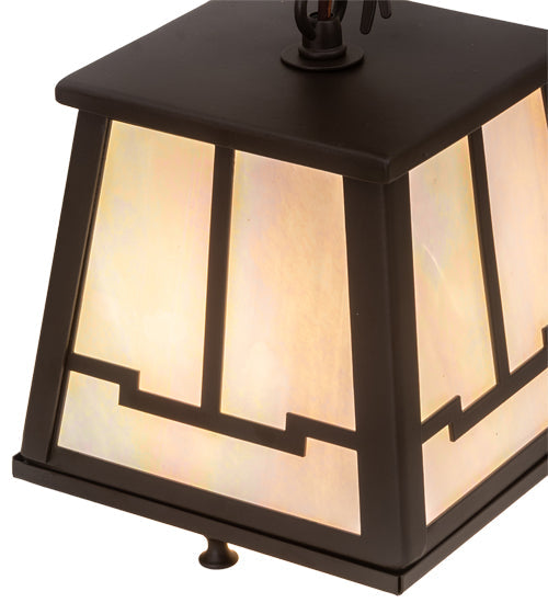 Meyda Lighting Pine Branch 8" Oil Rubbed Bronze Valley View Mini Pendant Light With White Iridescent Shade Glass