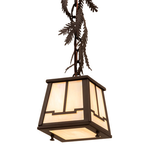 Meyda Lighting Pine Branch 8" Oil Rubbed Bronze Valley View Mini Pendant Light With White Iridescent Shade Glass