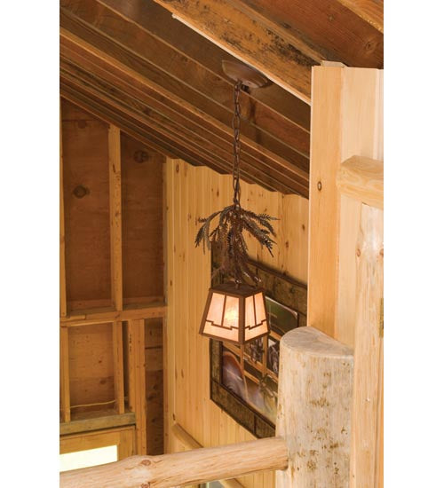 Meyda Lighting Pine Branch 8" Rust Valley View Mini Pendant Light With Beige Iridescent Shade Glass