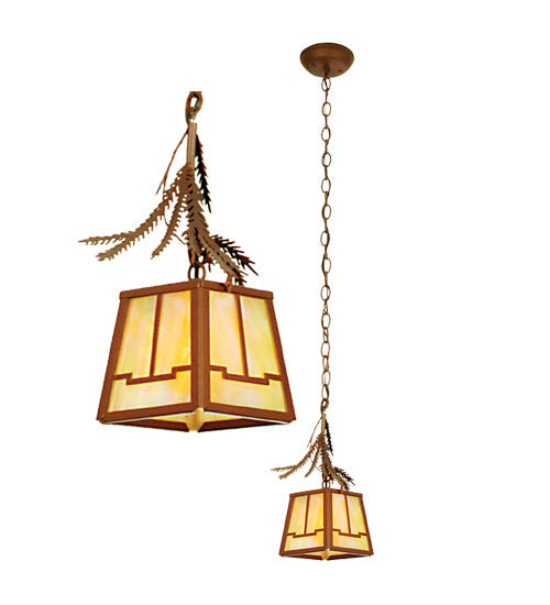 Meyda Lighting Pine Branch 8" Rust Valley View Mini Pendant Light With Beige Iridescent Shade Glass