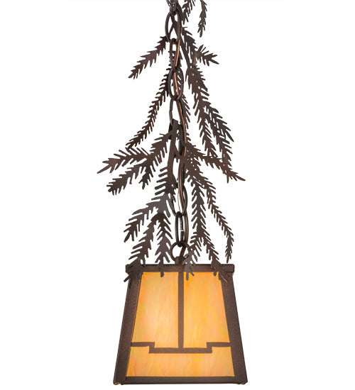 Meyda Lighting Pine Branch 8" Rust & Wrought Iron Valley View Mini Pendant Light With Beige Iridescent Shade Glass