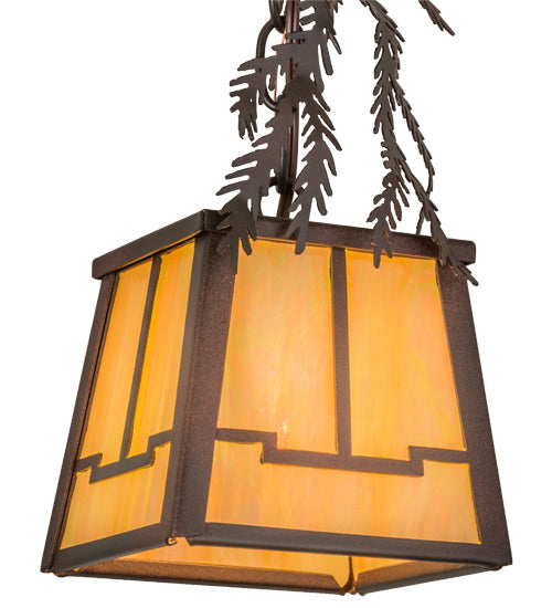 Meyda Lighting Pine Branch 8" Rust & Wrought Iron Valley View Mini Pendant Light With Beige Iridescent Shade Glass