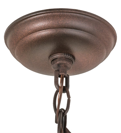 Meyda Lighting Pine Branch 8" Rust & Wrought Iron Valley View Mini Pendant Light With Beige Iridescent Shade Glass