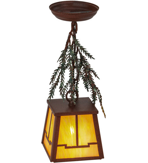 Meyda Lighting Pine Branch 8" Rust and Green Trees Valley View Mini Pendant Light With Beige Irridescent Shade Glass