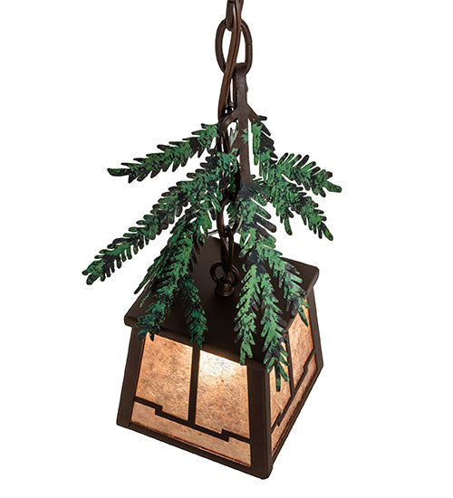 Meyda Lighting Pine Branch 8" Timeless Bronze Mini Pendant Light With Silver Mica Shade Glass