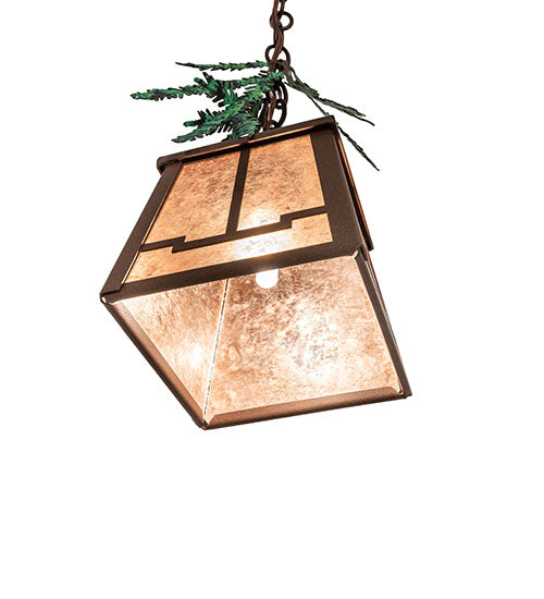 Meyda Lighting Pine Branch 8" Timeless Bronze Mini Pendant Light With Silver Mica Shade Glass