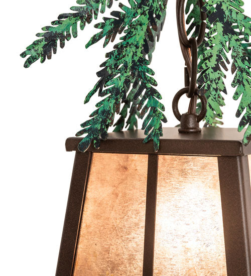 Meyda Lighting Pine Branch 8" Timeless Bronze Mini Pendant Light With Silver Mica Shade Glass