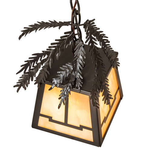 Meyda Lighting Pine Branch 8" Timeless Bronze Valley View Mini Pendant Light With Beige Iridescent Shade Glass