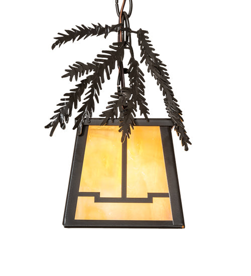 Meyda Lighting Pine Branch 8" Timeless Bronze Valley View Mini Pendant Light With Beige Iridescent Shade Glass