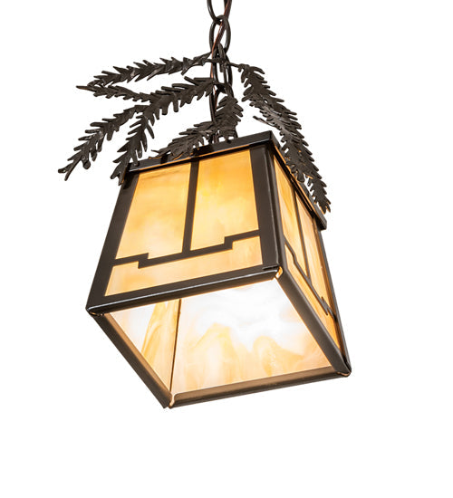 Meyda Lighting Pine Branch 8" Timeless Bronze Valley View Mini Pendant Light With Beige Iridescent Shade Glass