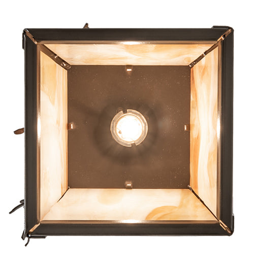 Meyda Lighting Pine Branch 8" Timeless Bronze Valley View Mini Pendant Light With Beige Iridescent Shade Glass