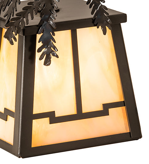 Meyda Lighting Pine Branch 8" Timeless Bronze Valley View Mini Pendant Light With Beige Iridescent Shade Glass