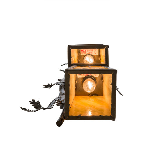 Meyda Lighting Pine Branch 9" 2-Light Antique Copper Valley View Wall Sconce With Beige Iridescent Shade Glass
