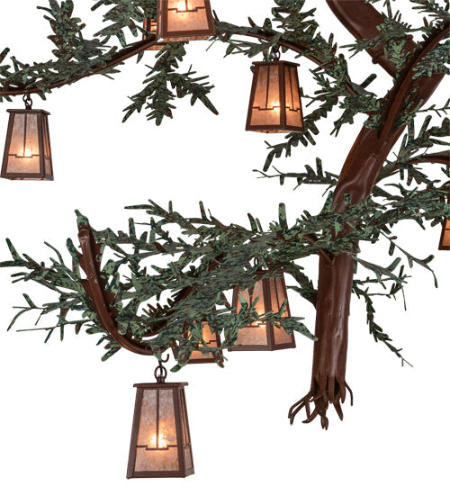 Meyda Lighting Pine Branch 91" 18-Light Rust & Green Branches Valley View Chandelier With Silver Mica Shade Glass