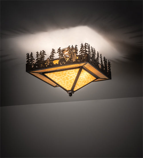 Meyda Lighting Pine Lake 19"Sq 2-Light Antique Copper Flush Mount Light With Beige Shade Glass