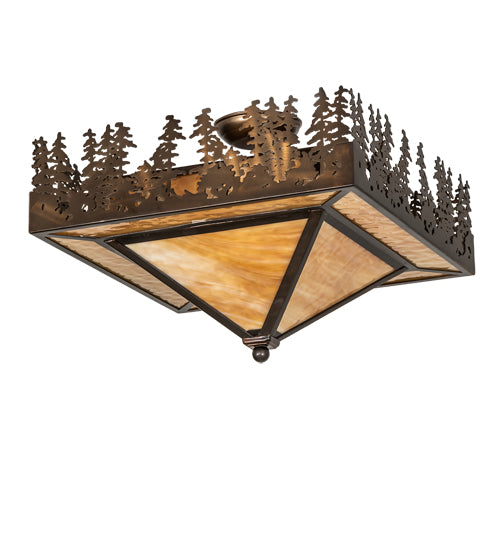 Meyda Lighting Pine Lake 19"Sq 2-Light Antique Copper Flush Mount Light With Beige Shade Glass